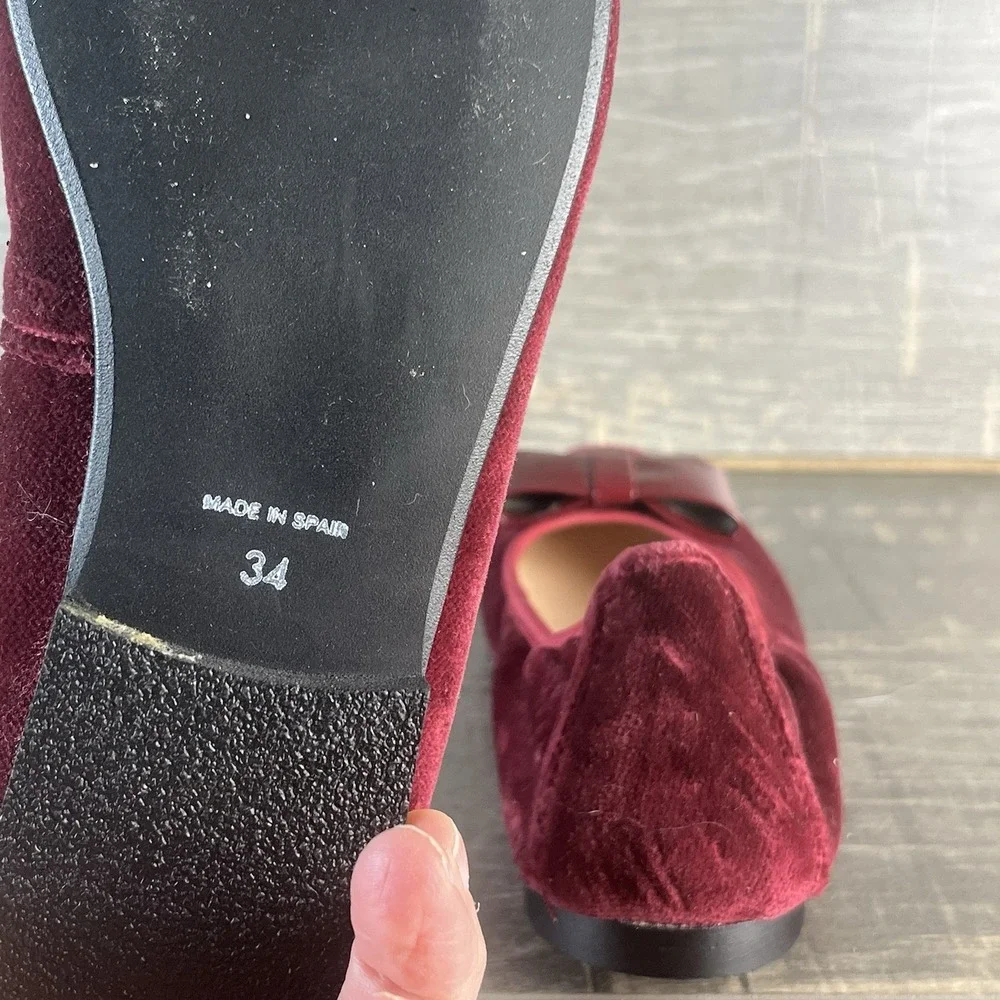 Marianitas Velvet Ballet Flats Burgundy Bow Girls US 3 Spain